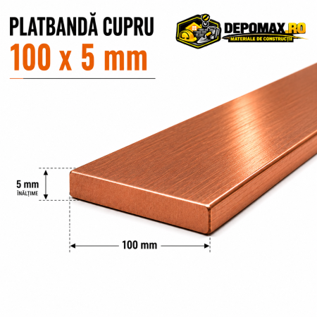 Platbanda cupru 100 x 5 mm – lungime 4 metri – EN Cu-ETP